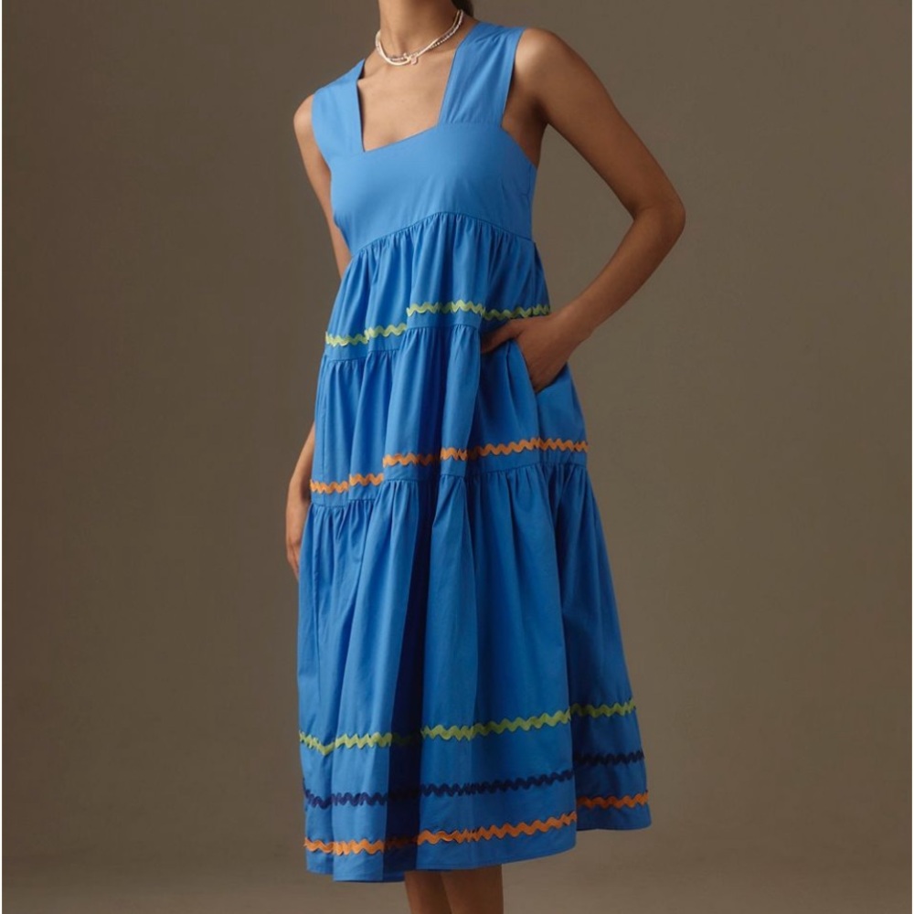 Anthropologie Helena Blue Tiered Midi Dress S
